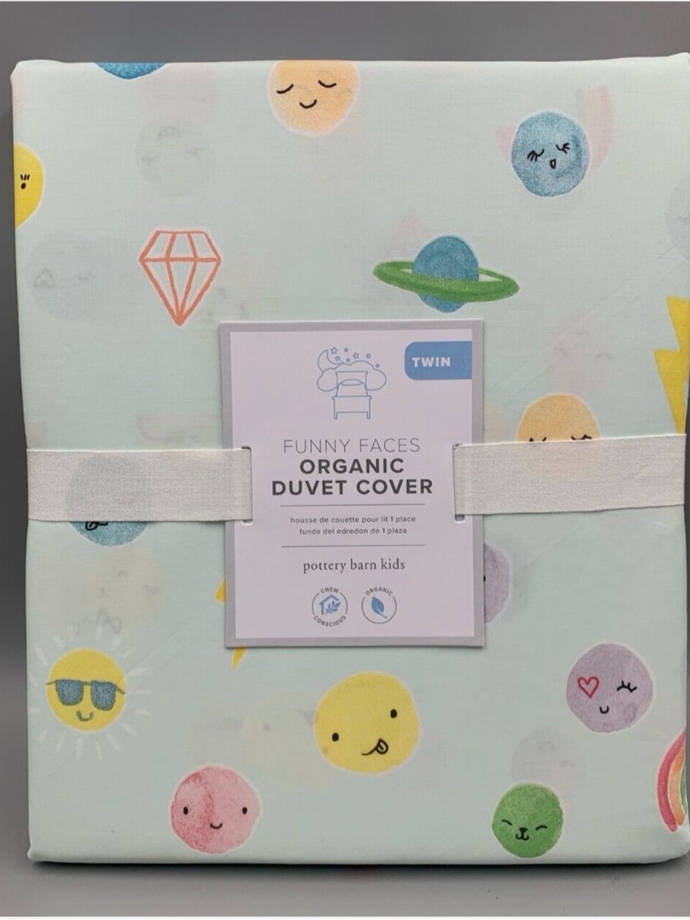 Pottery Barn Kids Pastel Multi 'Funny Faces' Twin Organic Duvet Cover Girls